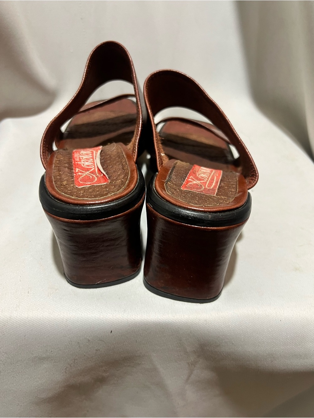 Women’s Brown Leather Slide Block Heel Woman’s Size 40 Square Toe - Picture 6 of 8